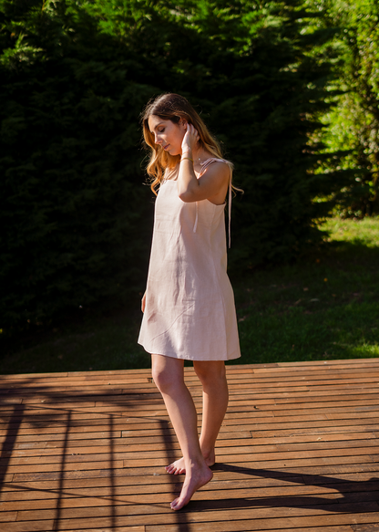 camisa de dormir em linho camelia caine