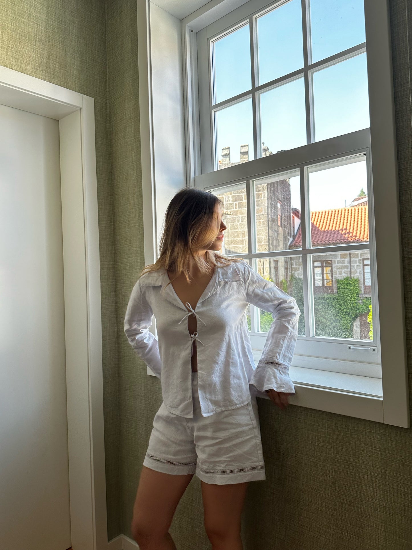 Pijama Santorini Caine Sleepwear Cinza Bordado