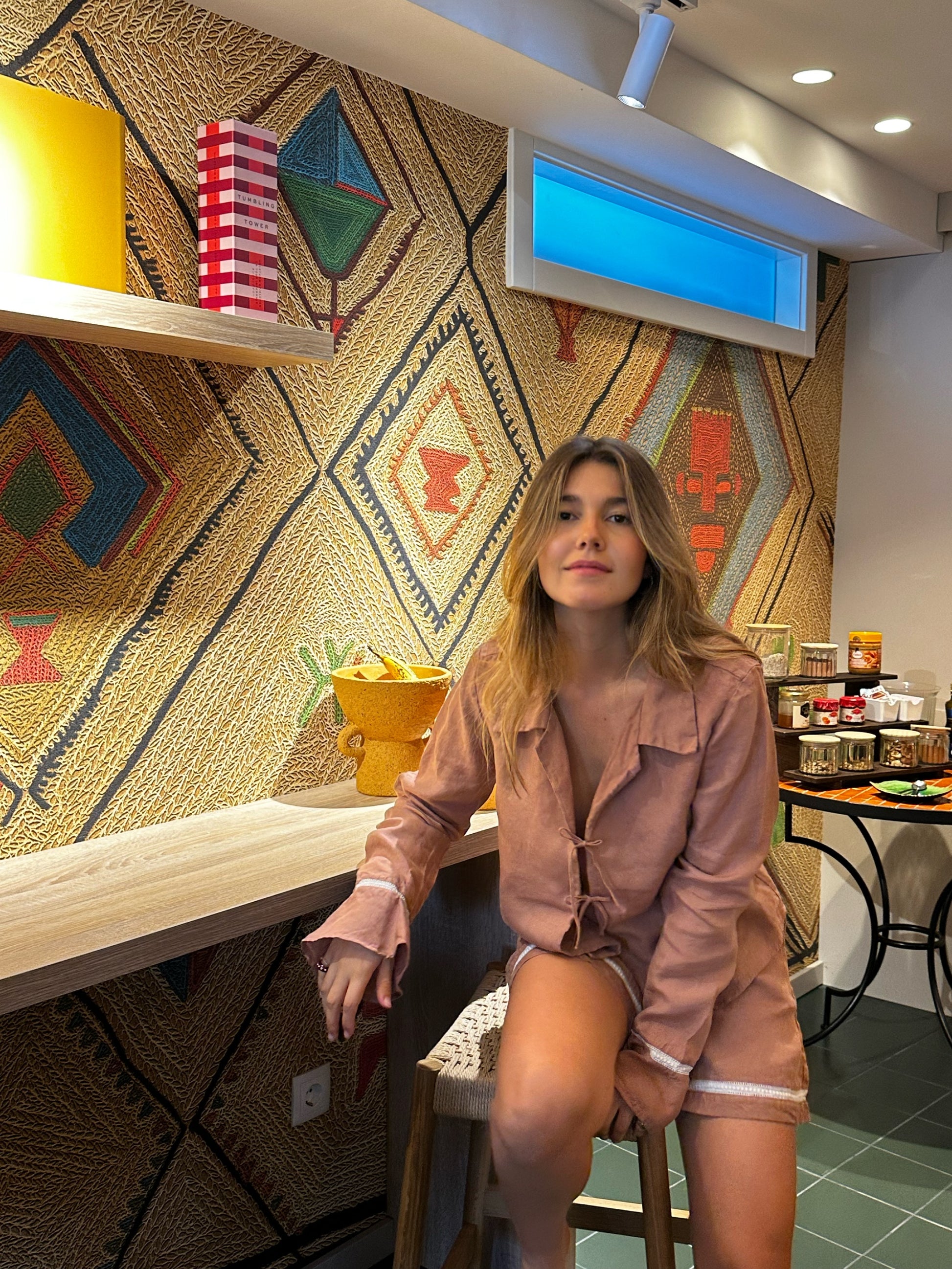 Pijama Santorini Caine Sleepwear Rosa Bordado