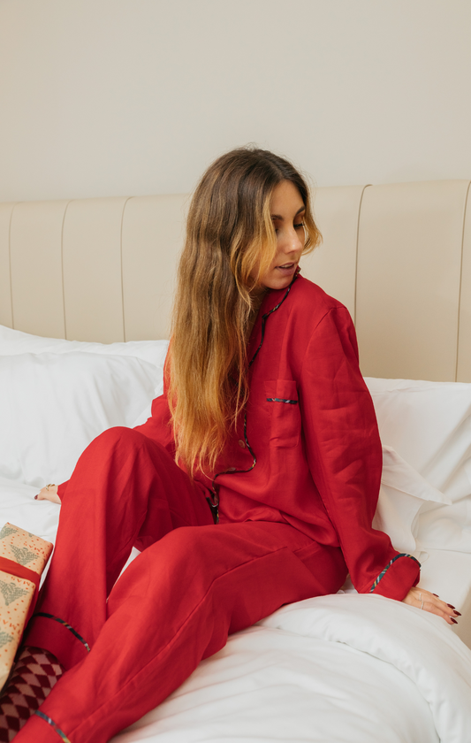 pijama de linho xadrez caíne